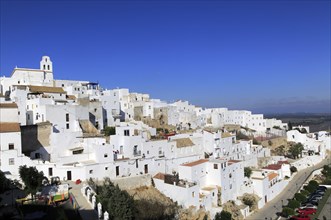 Pueblo blanco historic village whitewashed houses on hillside, Vejer de la Frontera, Cadiz