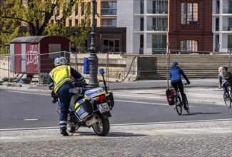 Traffic control, police officers of the motorised traffic squadron, Berlin, Germany, Europe