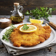 Food, meat, Wiener schnitzel, breaded veal schnitzel, AI generated, AI generated