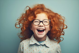 Laughing young girl child with red hair and glasses. KI generiert, generiert, AI generated