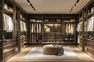 Walk in closet interior in high end style, AI generated