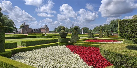 Italian-style orangery garden in summer at Kasteel van Gaasbeek, originally 13th century medieval