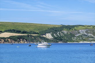 Yachts and boats on Swanage Bay, Swanage, Dorset, England, United Kingdom, Europe