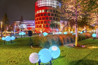 Lighting at the Essen Light Festival, Neue Mitte Essen, Funke publishing house, light installation,