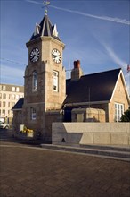 Clock tower near the harbour, St Peter Port, Guernsey, Channel Islands, UK, Europe