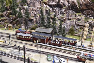 T1 railcar in the Harz Mountains on the Miniatur Wunderland layout in Hamburg, Germany, Europe