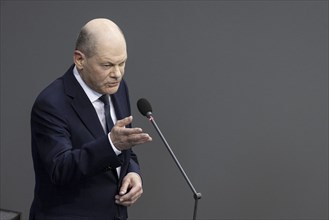 Olaf Scholz (SPD), Federal Chancellor, recorded during a questioning of the Federal Government in