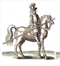 Lancer of the Thirty Years' War, with armour and horse, digital reproduction of an original from