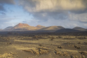 Sunrise, view towards Timanfaya National Park, Lanzarote, Canary Islands, Spain, Europe