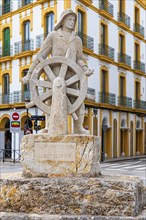 Statue of a helmsman at the harbour of Eivissa, Ibiza Town, Ibiza City, Ibiza, Balearic Islands,