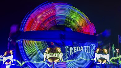 Predator overhead ride in motion, night shot, Oktoberfest, Festwiese, Theresienwiese, Munich, Upper