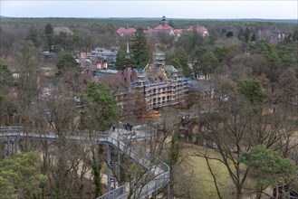 View from the treetop path to the buildings of the Beelitz-Heilstätten, former lung sanatorium,