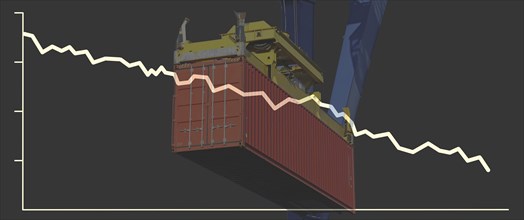 Composing with falling share price and a container as a symbol for a declining (world) economy