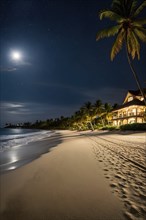 Real estate beach resort at the Caribbean coast at night, AI generated