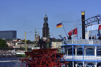 Europe, Germany, Hamburg, Elbe, harbour birthday, tower of the Michel, paddle steamer, Hamburg,