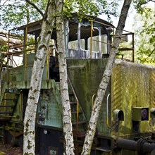 Birch trees in front of a decaying locomotive, Hansa coking plant, Dortmumd, Ruhr area, North