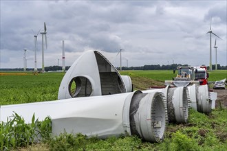 Repowering, dismantled Enercon E-58 wind turbine in a wind farm near Issum, 9 older wind turbines