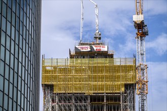 Concrete pump on a construction site of a new office building, in the city centre of Rotterdam,