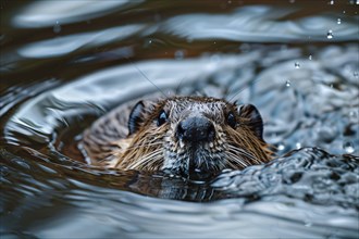 Close up of beaver swimming in lake. Generative AI, AI generated