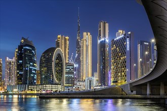 Dubai Burj Khalifa skyline tallest building in the world downtown at night in Dubai, United Arab