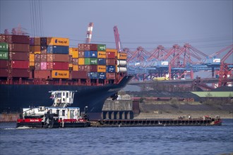 Container-Terminal-Altenwerder, Hapag-Lloyd container ship Frankfurt Express during loading and