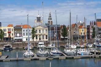 Marina and skyline of Vlissingen, at the mouth of the Westerschelde, in Zeeland, Netherlands