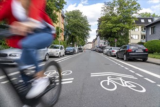 Bicycle road, cyclists have priority over car traffic, new cycle routes through Essen, here in the