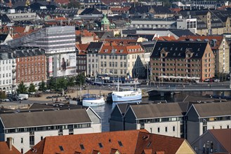 Panoramic view over the city centre of Copenhagen, Nyhavn, Denmark, Europe