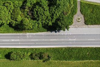 Drone photo of an accident scene. Traces of an accident on the B28 motorway near Dettingen an der