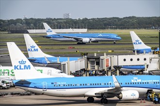 Amsterdam Schiphol Airport, aeroplanes on the taxiway, at the terminal, Gate D, check-in, apron,