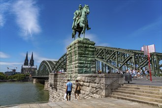 Cologne Cathedral, Hohenzollern Bridge railway bridge, equestrian statue of Kaiser Wilhelm I. Rhine