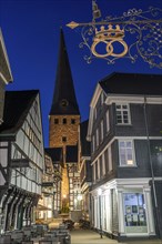 The old town of Hattingen, half-timbered houses, gastronomy in the street Kirchplatz, Protestant