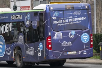 Bus of BOGESTRA, Bochum-Gelsenkirchener Straßenbahnen AG, with advertisement for free WLAN on the