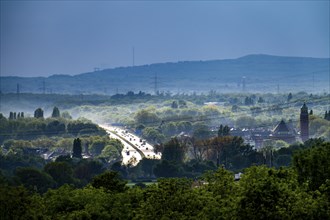 View from the Rungenberghalde, Gelsenkirchen to the west, after a rain shower, green landscape,