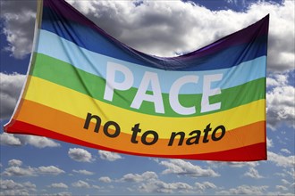 Peace flag with the inscription PACE no to nato