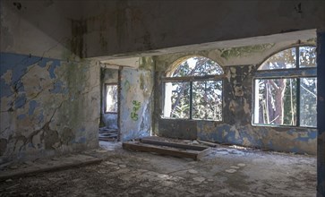 Ruins in the ghost town of Eleousa, former sanatorium for tuberculosis, Lost Place, Rhodes,