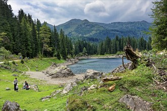 Obernberger See, mountain lake, landscape of the Stubai Alps, weather mood, cloud mood, Obernberg