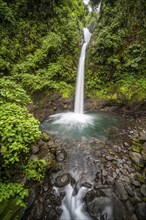 La Paz waterfall, waterfall in dense green vegetation, long exposure, Alajuela province, Costa