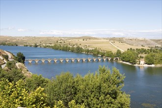 Bridge over the Linares Reservoir or Riaza River, Maderuelo, Segovia Province, Castile and Leon,