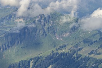 Mountain panorama from the Nebelhorn, 2224m, to the southwest to the Kanzelwandbahn, mountain