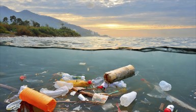 Symbolism, waste problem, plastic waste floating on the sea, AI-generated, AI-generated, AI