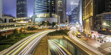 Traffic with streets and skyscrapers in the city of Hong Kong Panorama at night in Hong Kong,