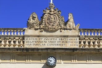 Latin writing from British colonial era, Main Guard building, Plaza St George, Valletta, Malta,