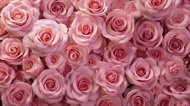 Valentine day background of close-up view of a beautiful mix of pink roses, symbolizing love and