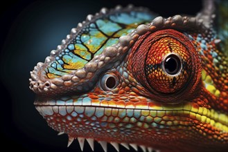 Vibrant close-up image capturing the intricate details and vibrant colors of a chameleon against a