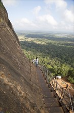 Metal staircase ascending from rock palace fortress, Sigiriya, Central Province, Sri Lanka, Asia