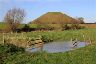 Silbury Hill neolithic site Wiltshire, England, UK is the largest manmade prehistoric structure in