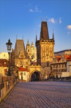 Lesser Town Bridge Tower in the early morning, Charles Bridge in Prague, Czech Republic, Europe