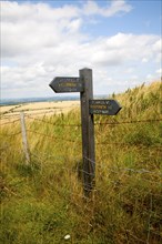 Permissive footpath sign on the Ridgeway long distance footpath near Liddington castle, Wiltshire,