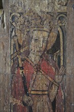 Medieval rood screen paintings, St Andrew church, Westhall, Suffolk, England, UK, St Margaret of